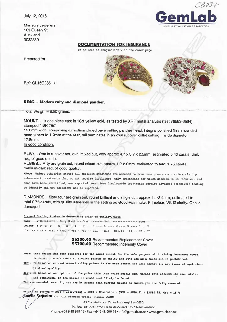 An 18ct gold diamond and ruby panther ring, Image 1++