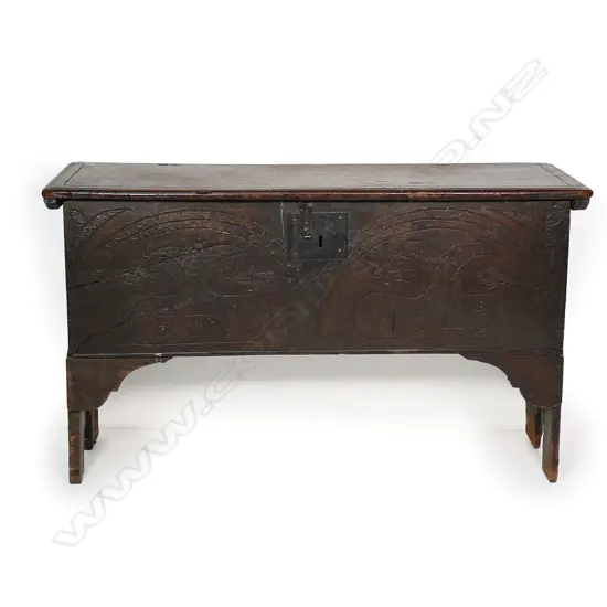 A 17thC oak coffer,