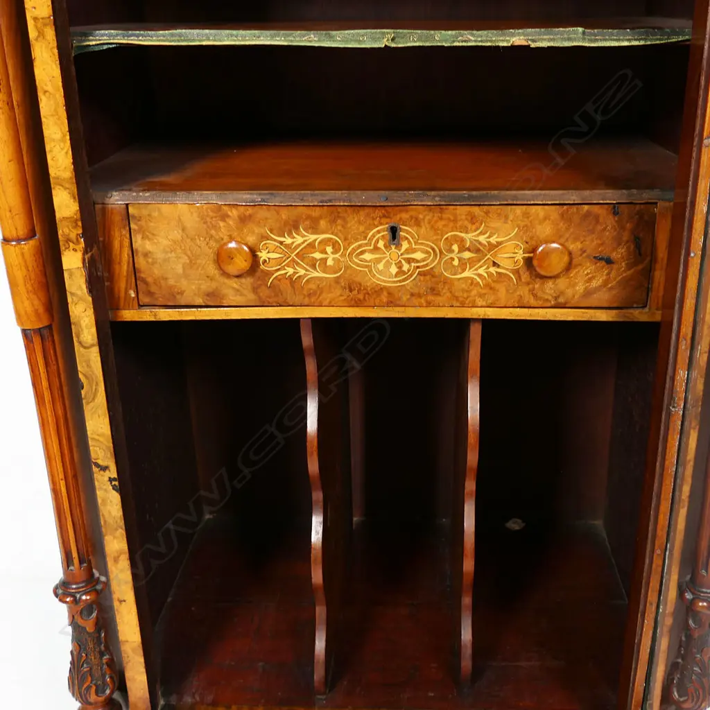 A Victorian inlaid burr walnut music canterbury, Image 1++