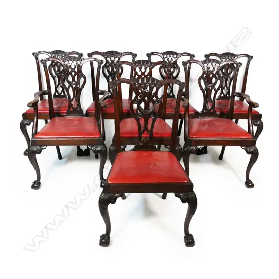 A set of eight 19thC Chippendale style dining chairs,