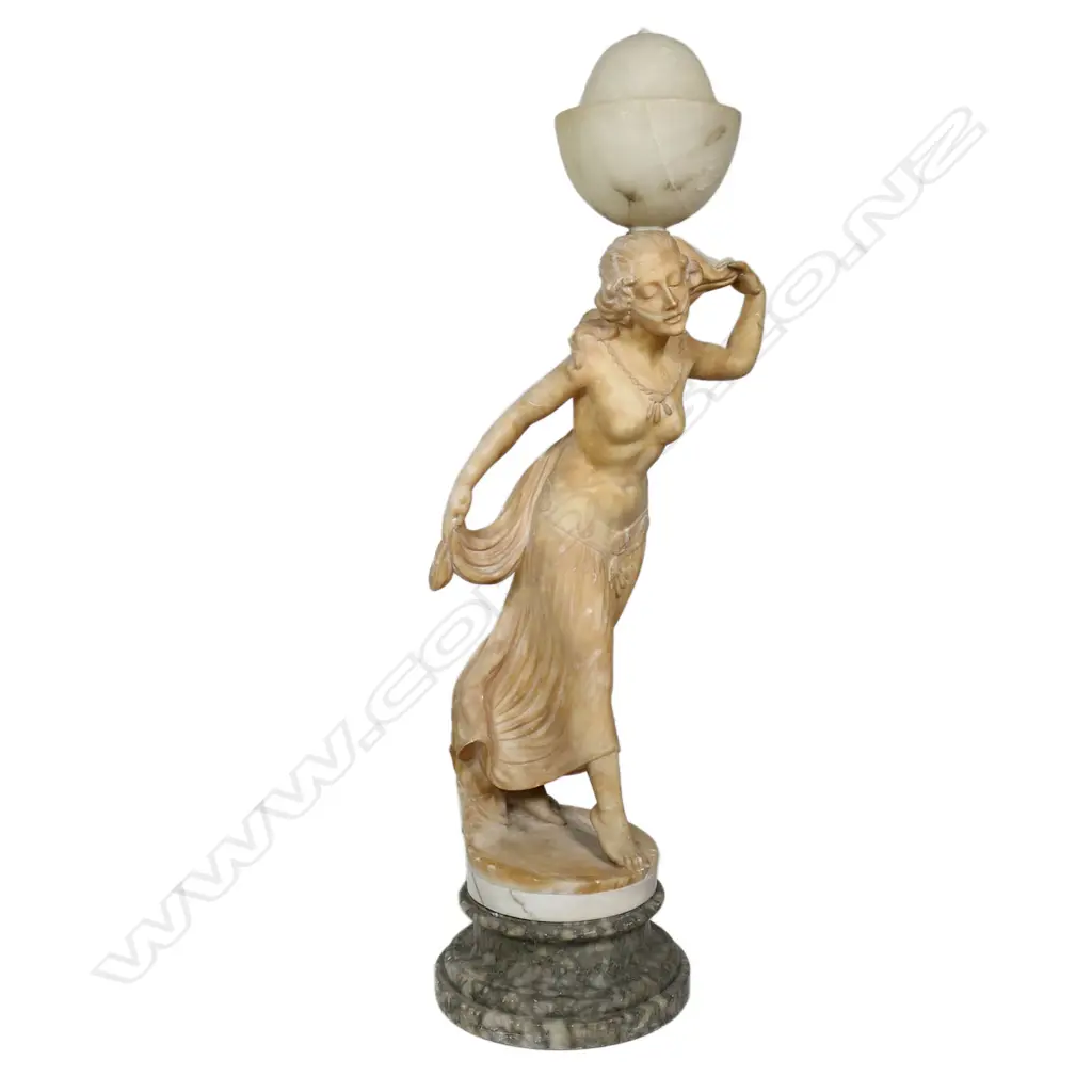 A stylish early 20thC alabaster floor standing lady lamp, Image 1++