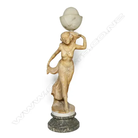 A stylish early 20thC alabaster floor standing lady lamp,
