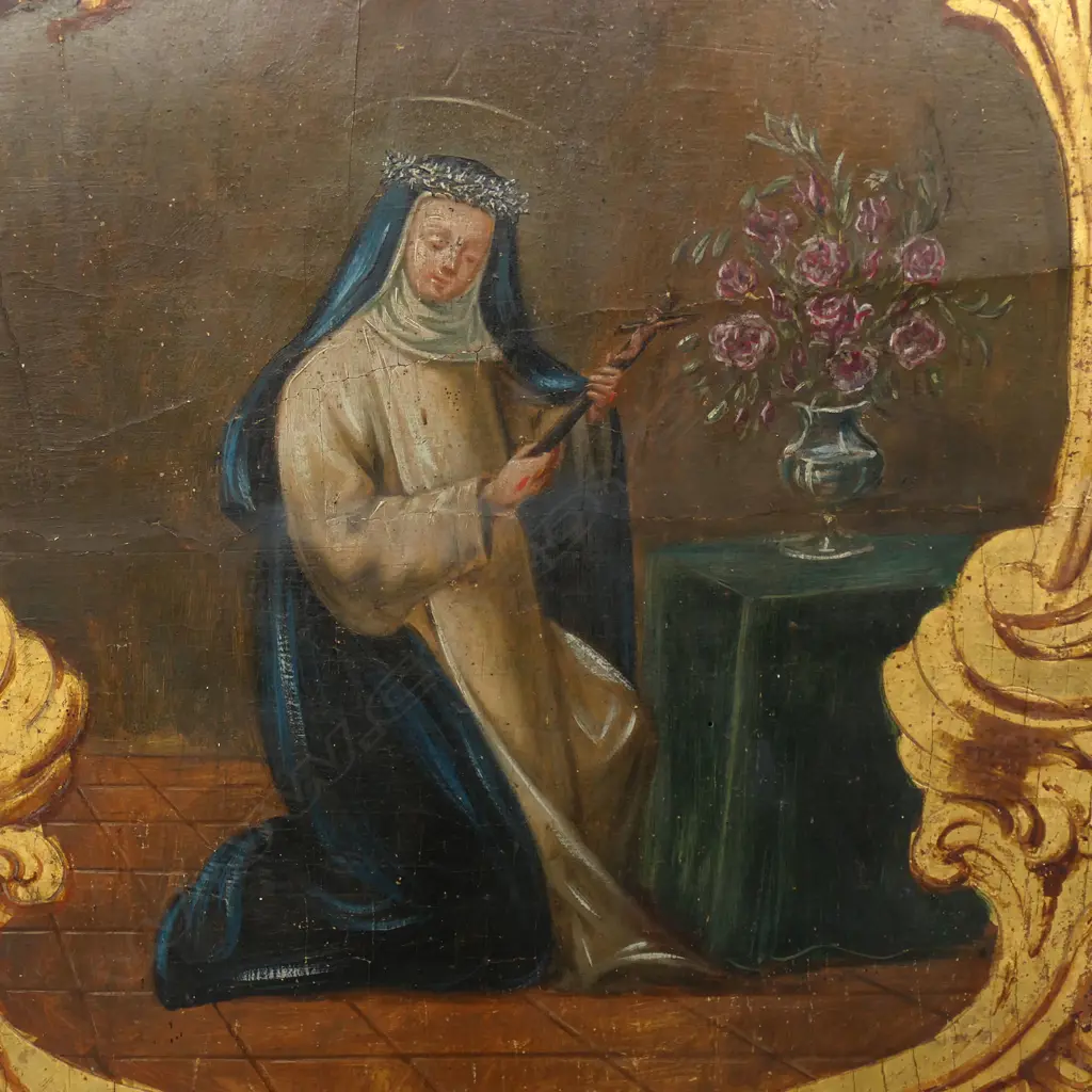 A 19thC religious large shaped painted panel, Image 1++