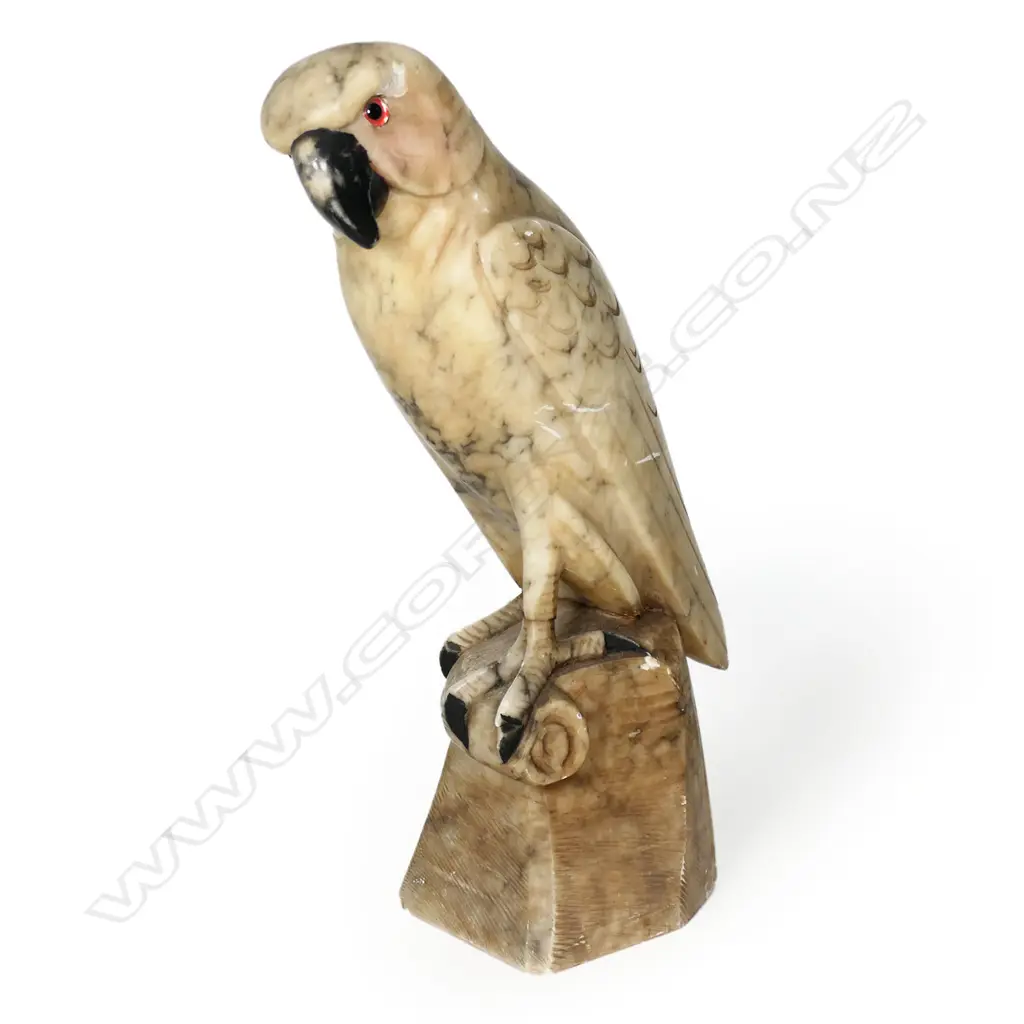 An early 20thC alabaster carved parrot, Image 1++