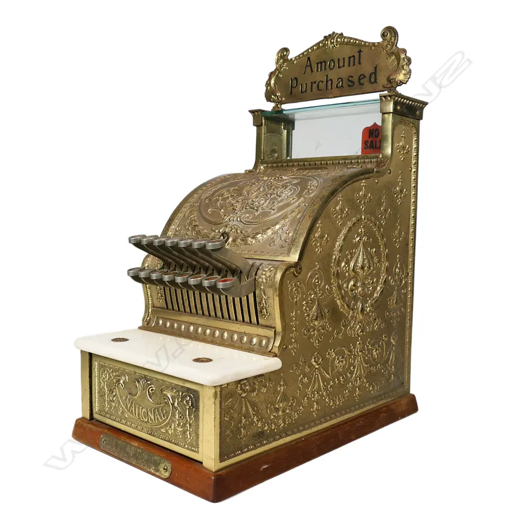 An early 20thC 'National' gilt metal small fancy cash register, Image 1++