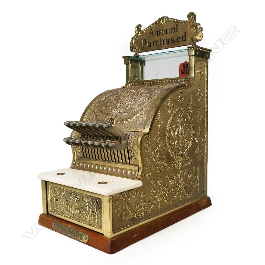 An early 20thC 'National' gilt metal small fancy cash register, Image 1++