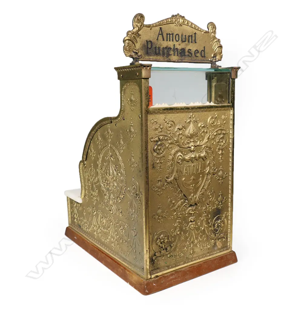 An early 20thC 'National' gilt metal small fancy cash register, Image 1++