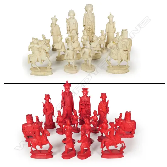 A 19thC Chinese finely carved ivory chess set,
