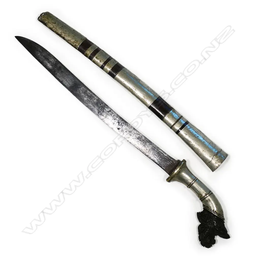 A Javanese sword, with hilt and scabbard covered in white metal, Image 1++