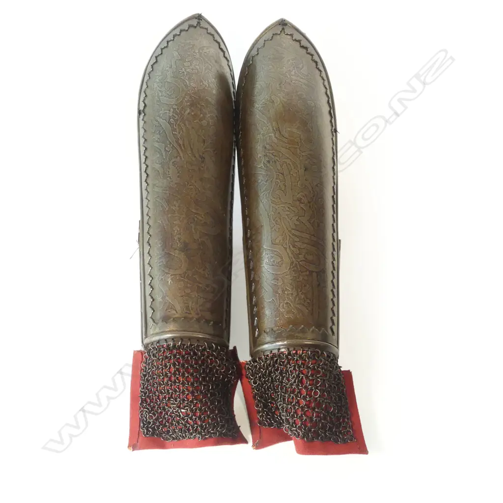 A pair of early 19thC Indo-Persian steel forearm armour (bazu-bund), Image 1++
