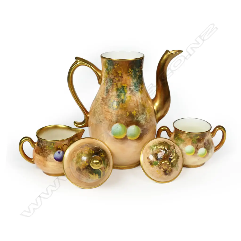 A Royal Worcester fruit hand painted miniature coffee set, Image 1++
