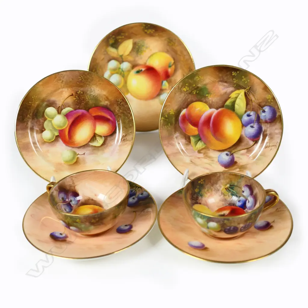 A pair of Royal Worcester painted miniature cup/saucer/plate sets, Image 1++