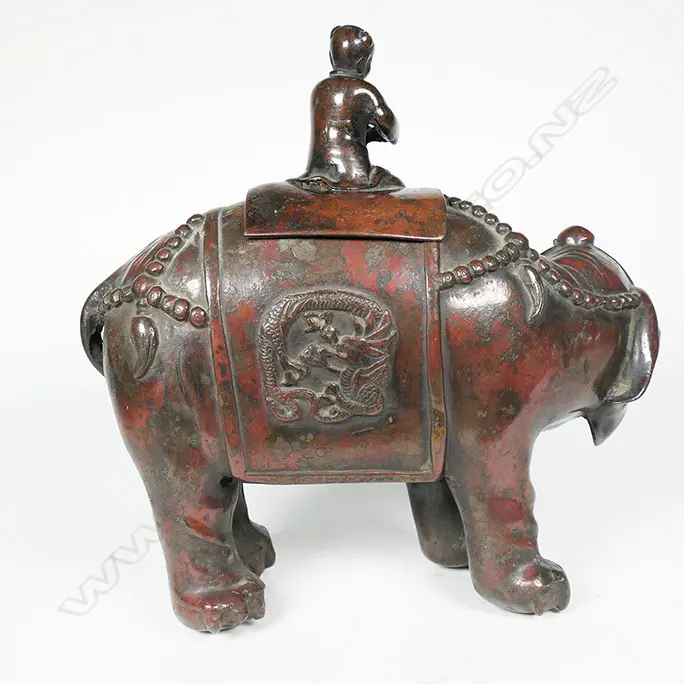 A Chinese bronze elephant with rider, Image 1++
