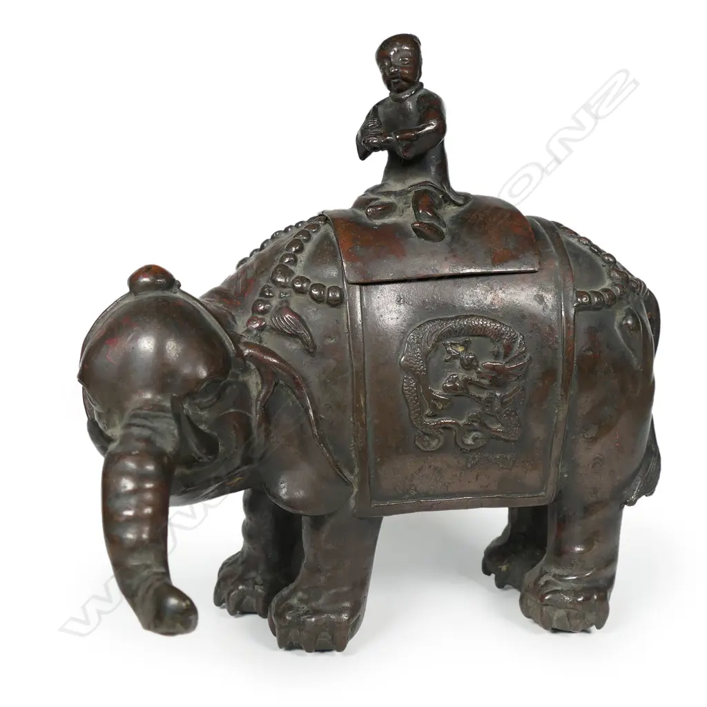 A Chinese bronze elephant with rider, Image 1++