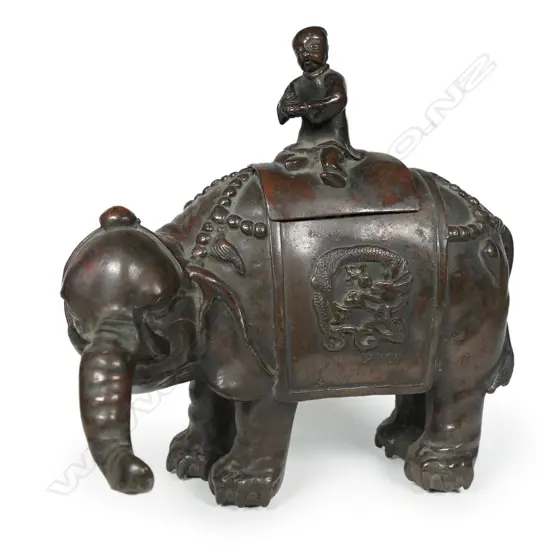 A Chinese bronze elephant with rider,