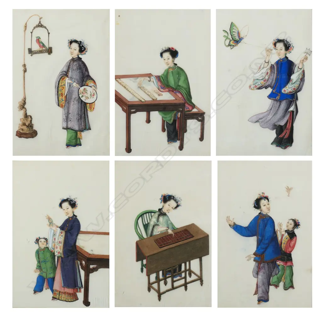 A set of six 19thC Chinese fine watercolours of women, Image 1++