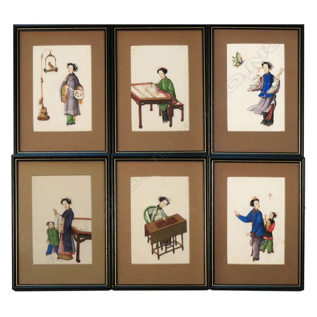 A set of six 19thC Chinese fine watercolours of women, Image 1++