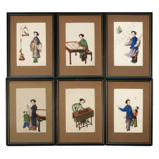 A set of six 19thC Chinese fine watercolours of women,