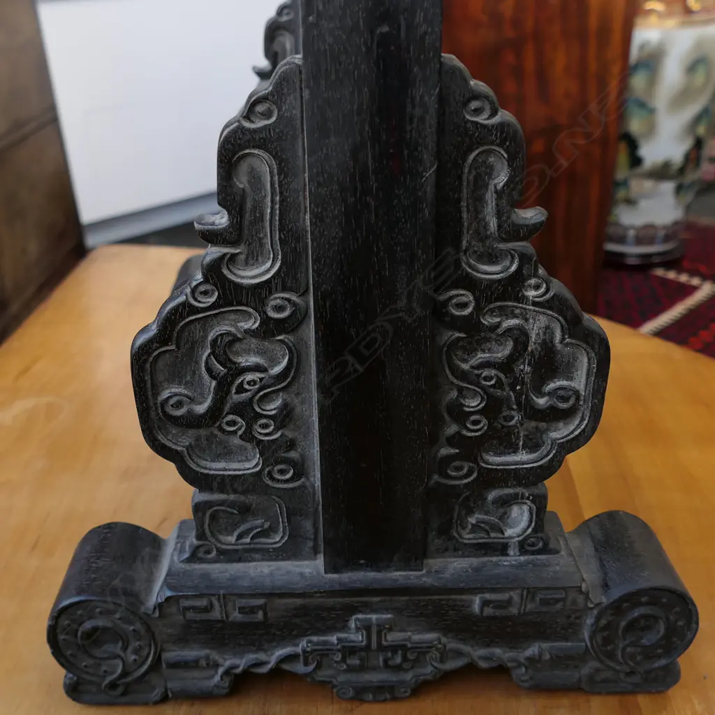 A Chinese cinnabar lacquer and hardwood table screen, Image 1++