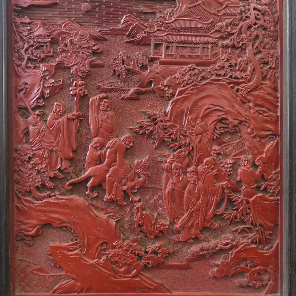 A Chinese cinnabar lacquer and hardwood table screen, Image 1++