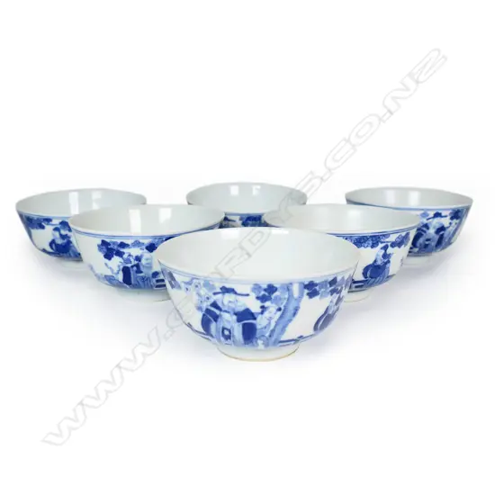 A set of six Chinese blue and white bowls,