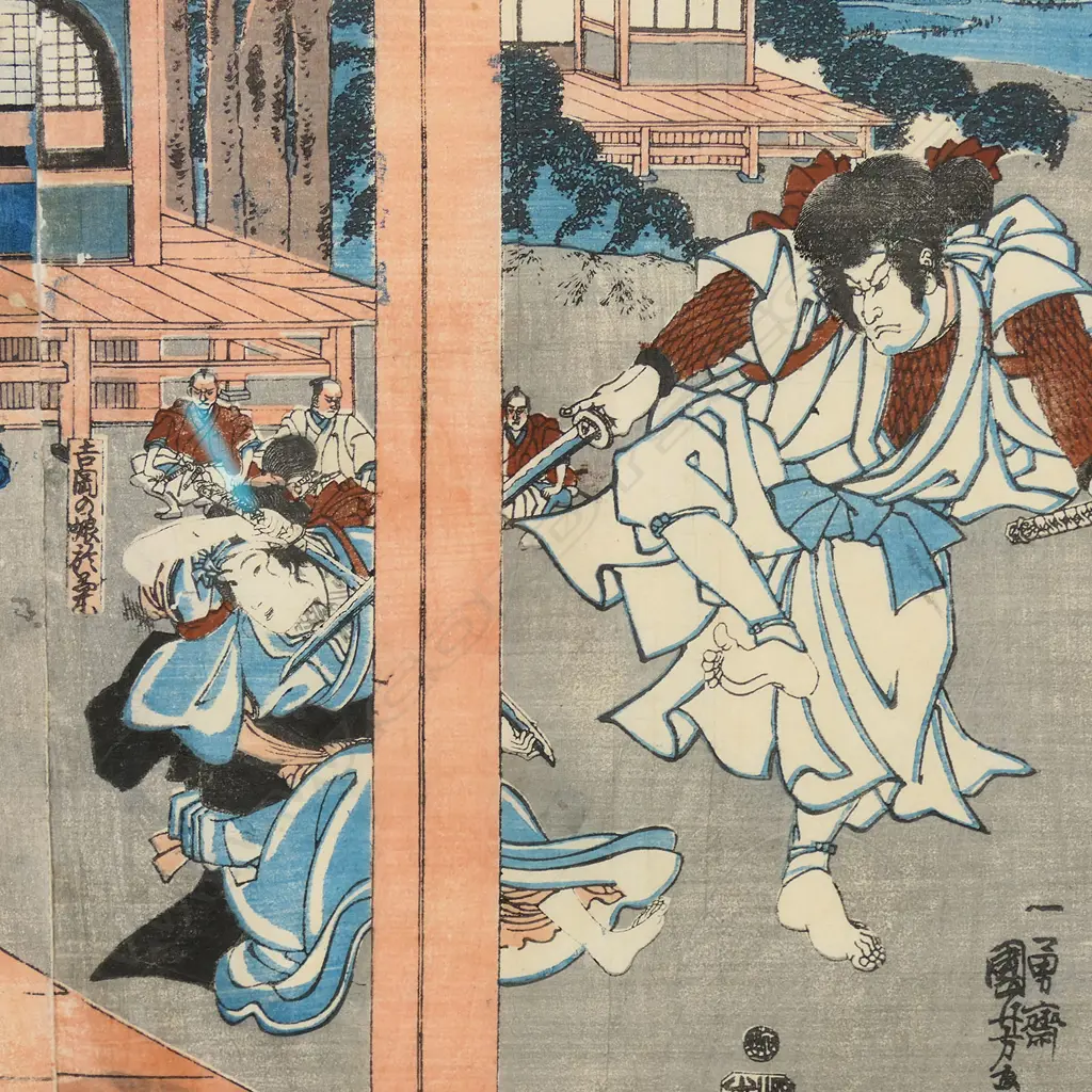 19thC Utagawa triptych woodblock print, Image 1++