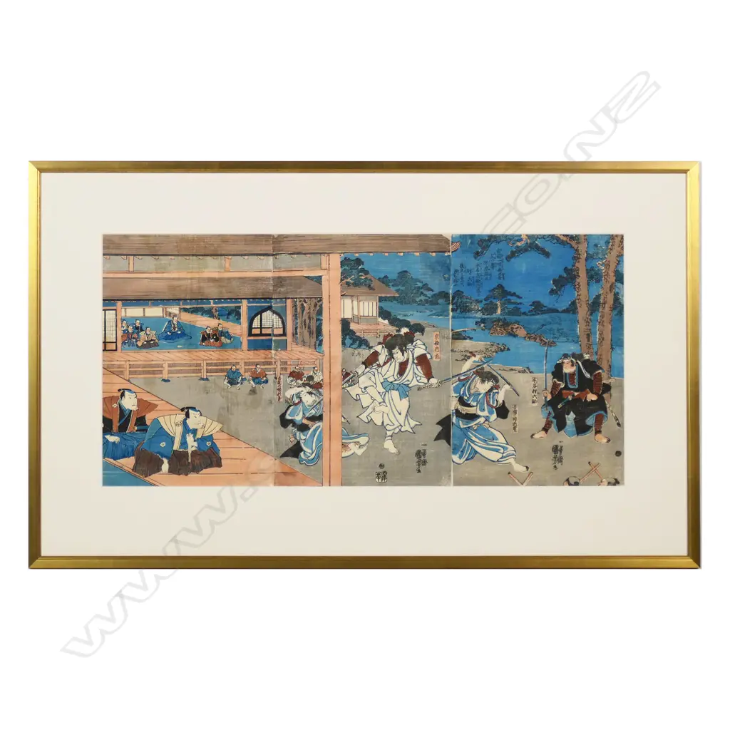 19thC Utagawa triptych woodblock print, Image 1++
