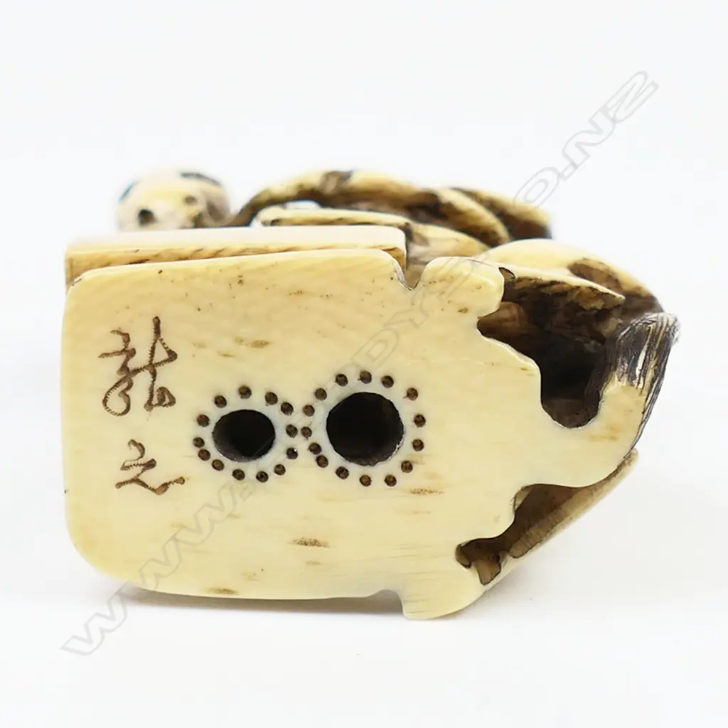 Ivory netsuke of a warrior on rearing horse on Go board, Image 1++