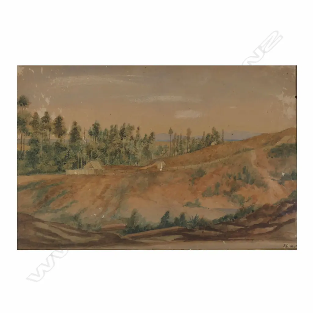 Sarah Greenwood (1809-1889) ' View in Brooklyn Valley (Motueka) from verandah' Image 1++