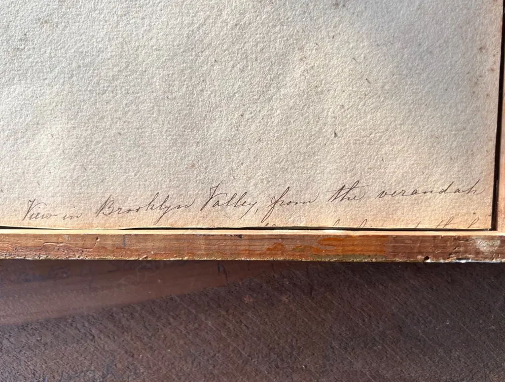 Sarah Greenwood (1809-1889) ' View in Brooklyn Valley (Motueka) from verandah' Image 1++