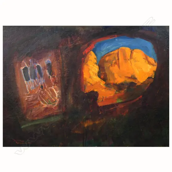 Russell Hollings (NZ 1948-) 'Cave of Dreams' - oil on board, signed, entitled and dated 1979 verso. 490 x 695mm. Provenance: From the artist's archive.