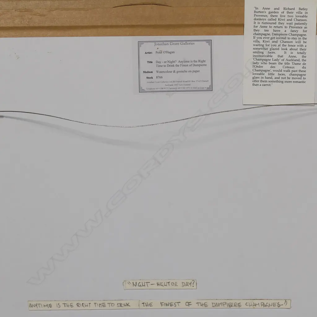 Peter O'Hagan (1942-2002) 'Day - or Night? Anytime is the Right Time to Drink the Finest of Dampierre Champagne', watercolour and gouache on paper, signed. Entitled and labelled verso. 430 x 430mm. Image 1++