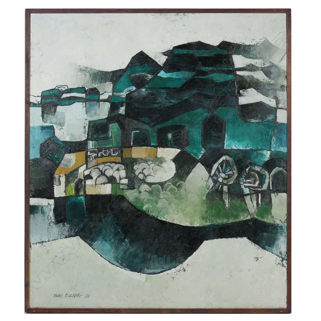 Shay Docking (Aus/NZ 1928-1998) 'Volcanic Mountains with Pa Terraces and Harbour', Image 1++