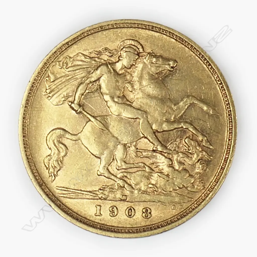 An Edwardian 1908 gold half sovereign, Image 1++