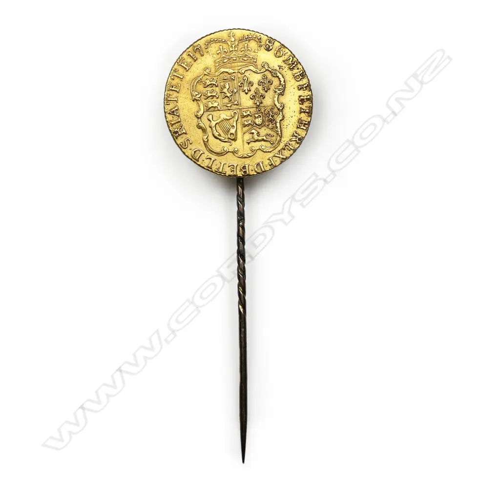 A 1786 George III 22ct gold guinea coin mounted as a stick pin, Image 1++