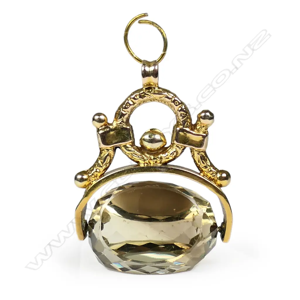 A 19thC 9ct yellow gold and citrine fob spinner, Image 1++
