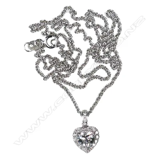 An 18ct white gold and diamond heart pendant,