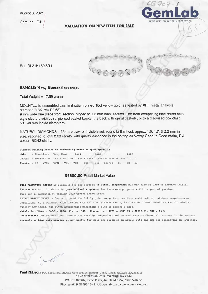 An 18ct white gold and multi diamond bangle, Image 1++