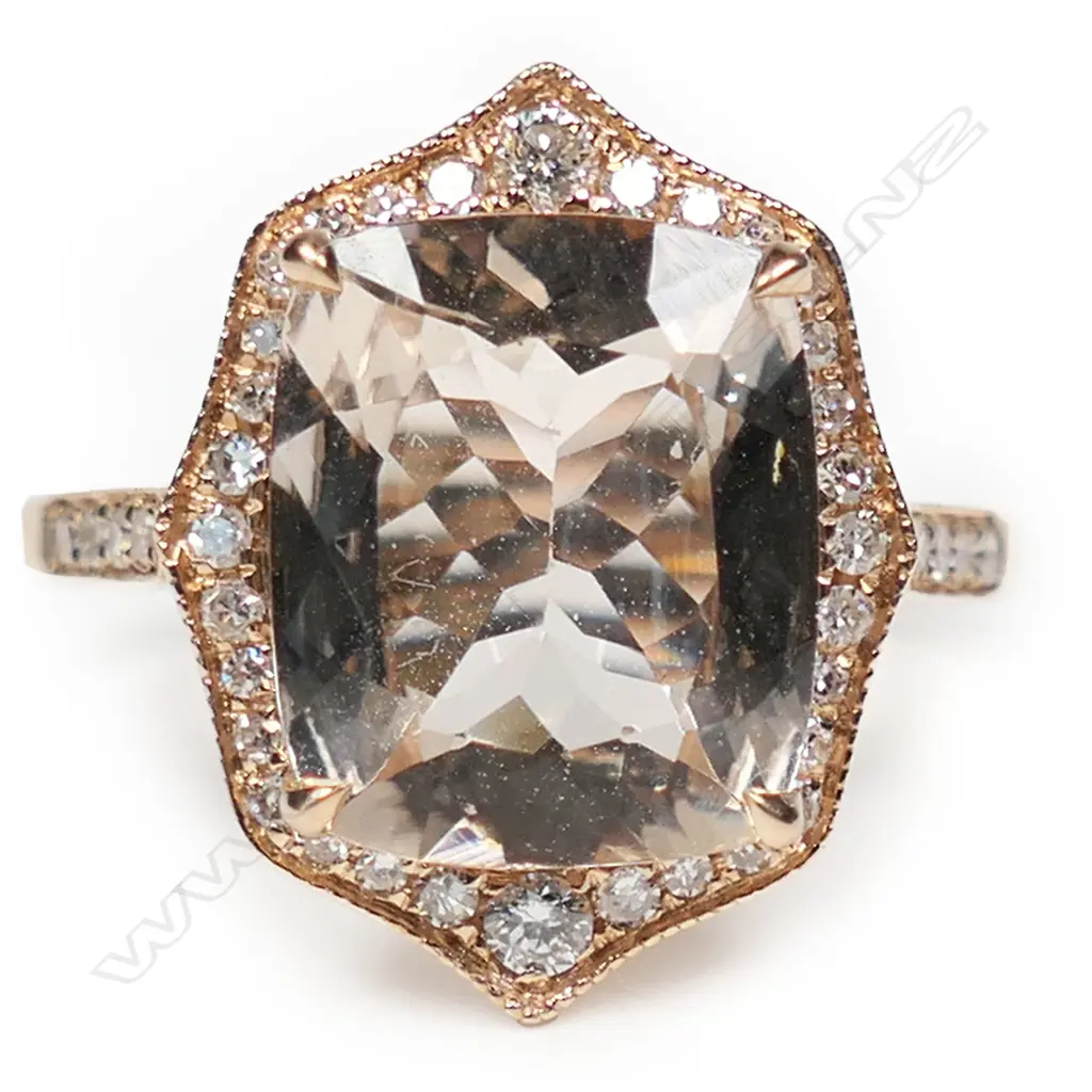 A 14ct rose gold morganite and diamond dress ring, Image 1++
