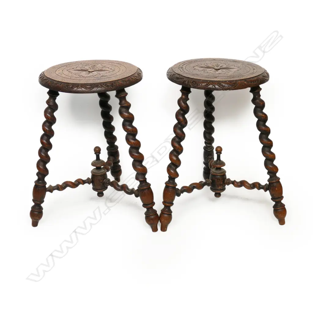 A pair of vintage oak barley twist stools, Image 1++