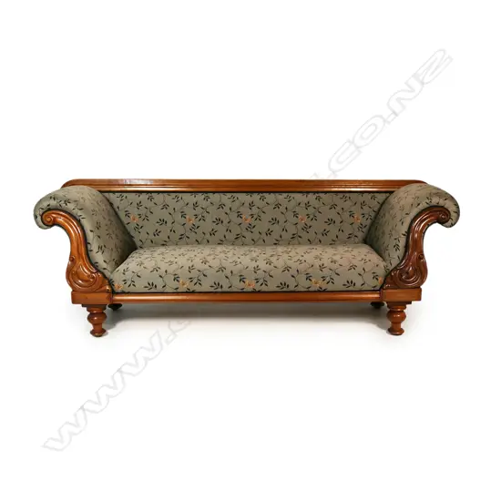 A Victorian scroll arm settee,