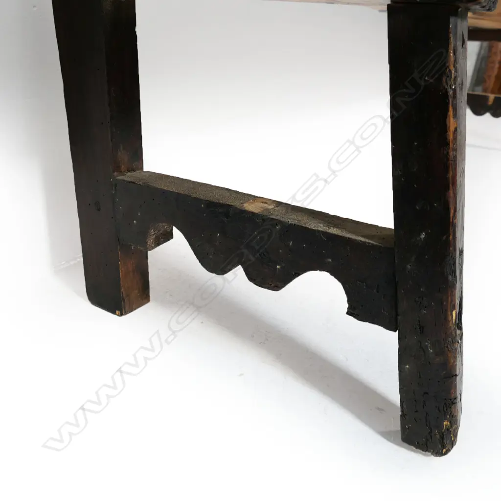 A Victorian country dark stained pine long bench seat, Image 1++