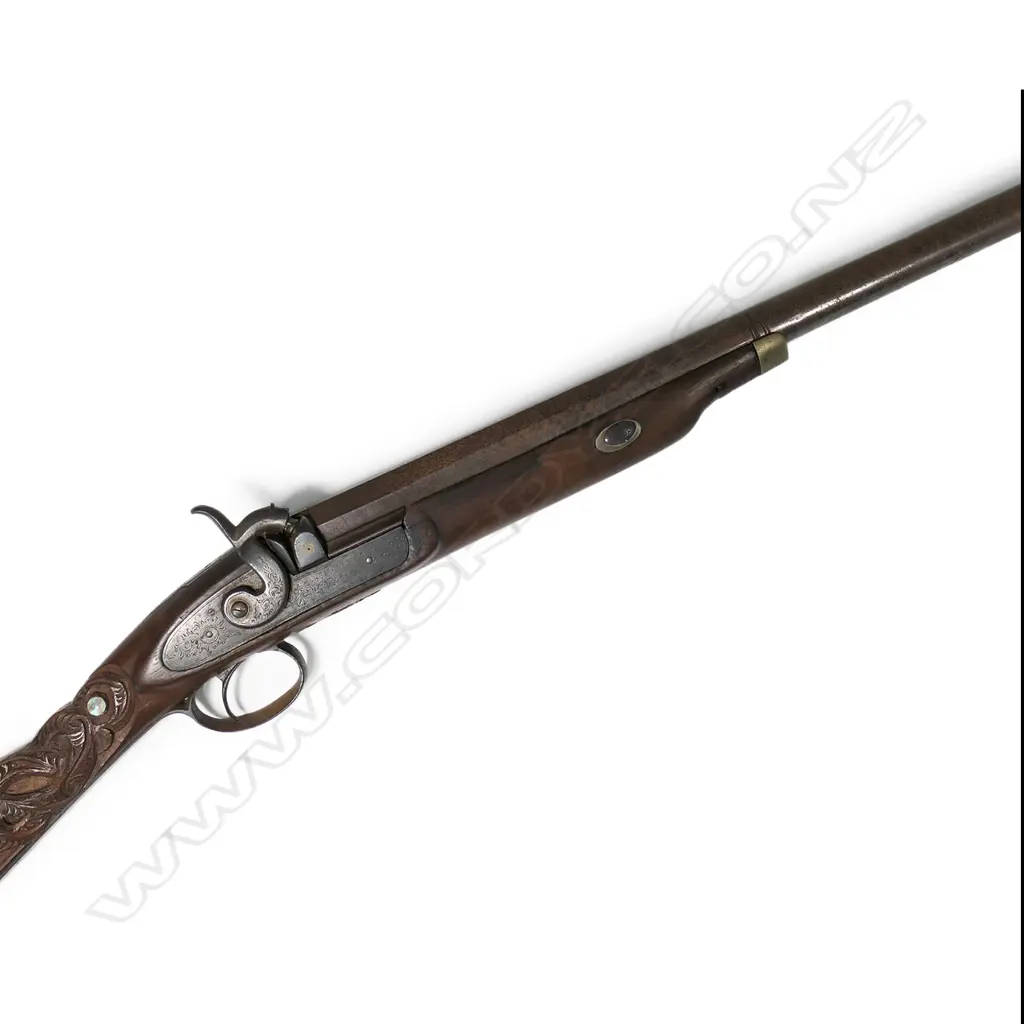 19thC muzzle loading Māori carved percussion shotgun, Image 1++