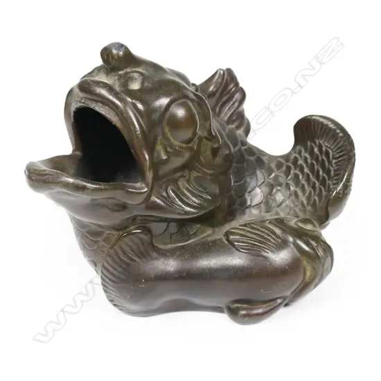 A Just Andersen Art Deco 'Disko' bronzed fish vase,