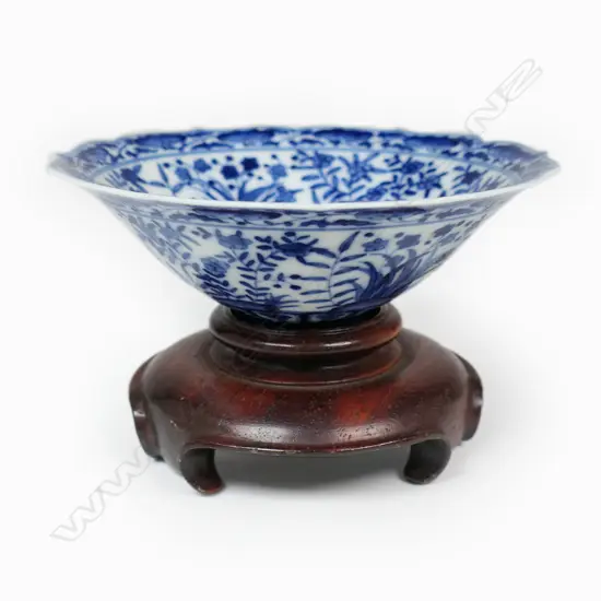 A very fine Chinese small blue and white lotus dish,