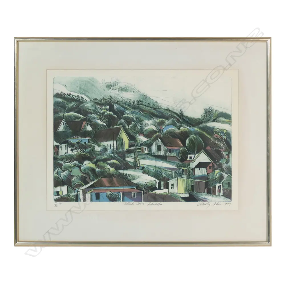 Stanley Palmer (NZ 1936-) 'Hillside Town - Kohukohu', Image 1++