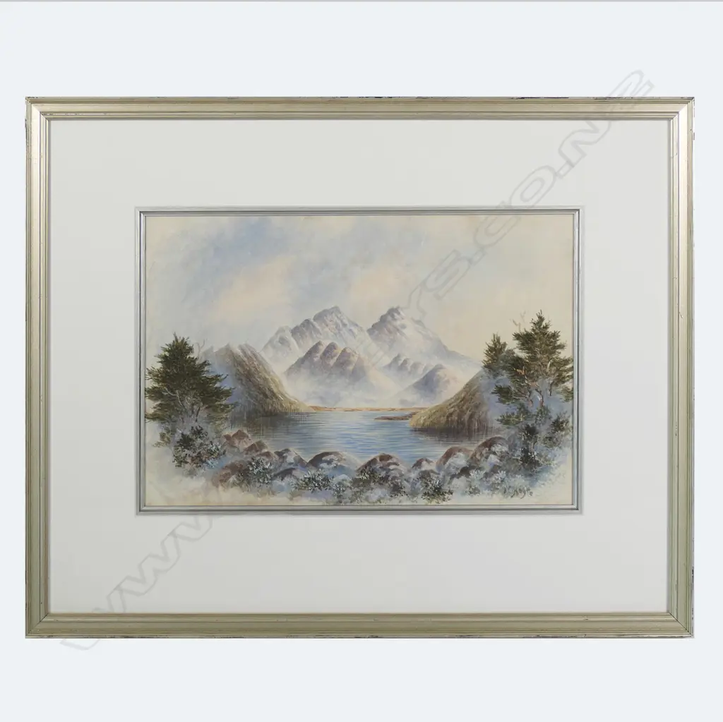 J.C. Hoyte (NZ 1835-1913) 'Lake and Mountain Scene', Image 1++