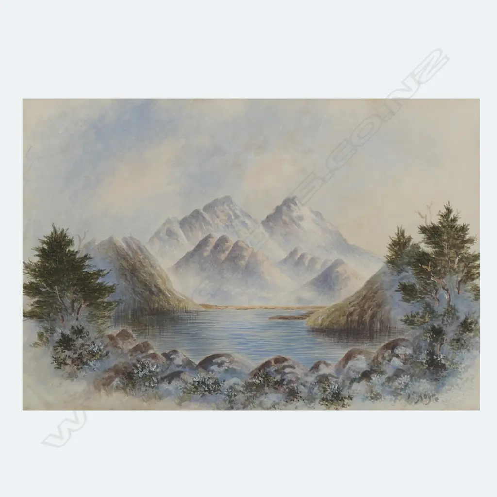 J.C. Hoyte (NZ 1835-1913) 'Lake and Mountain Scene', Image 1++