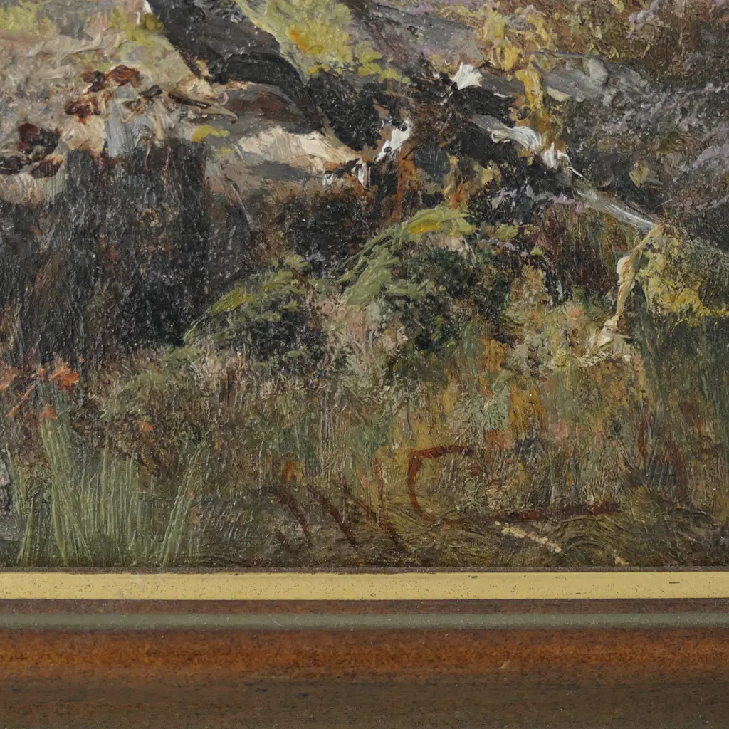 James Waltham Curtis (Australia c1839-1901) untitled, Australian high-country bushman on horseback, oil on board, signed, dated '92. 300 x 250mm. Private Waikato family collection. Image 1++