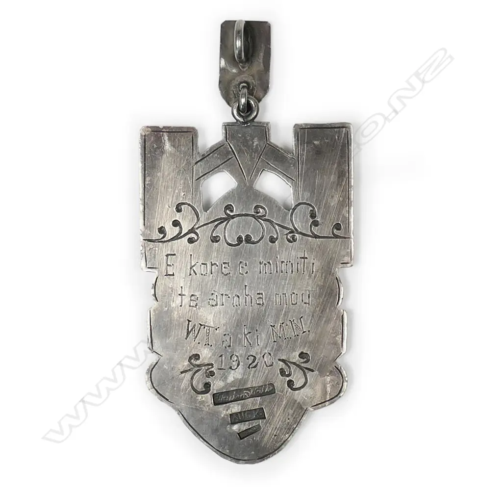 Reuben Watts (1869-1940) N.Z. Arts & Crafts Māori design silver and paua pendant, Image 1++